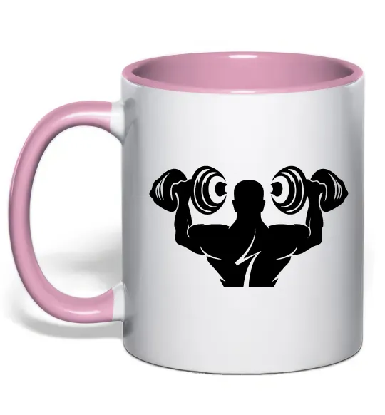 Чашка з кольоровою ручкою Культурист Ніжно рожевий фото