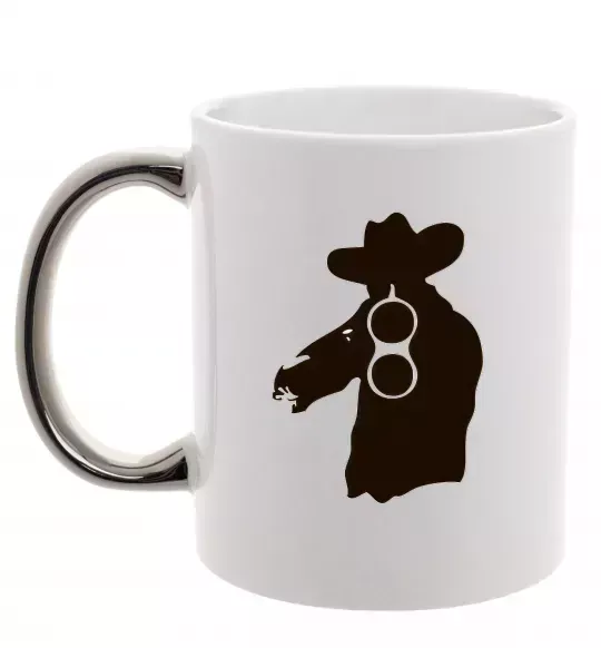 Чашка з кольоровою ручкою Мисливець Срібло фото