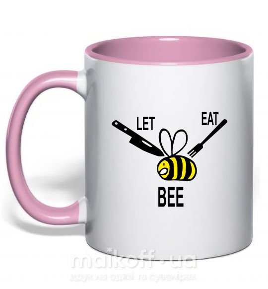 Чашка з кольоровою ручкою LET EAT BEE Ніжно рожевий фото
