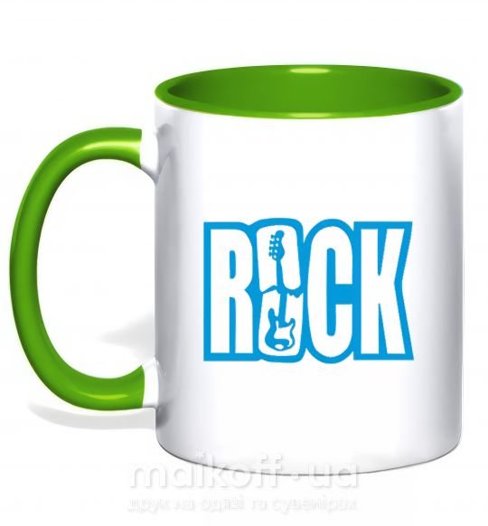 Чашка з кольоровою ручкою ROCK с гитарой Зелений фото
