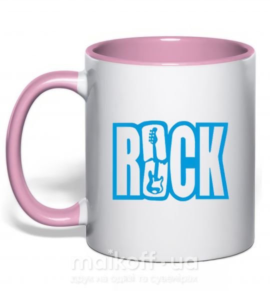 Чашка з кольоровою ручкою ROCK с гитарой Ніжно рожевий фото