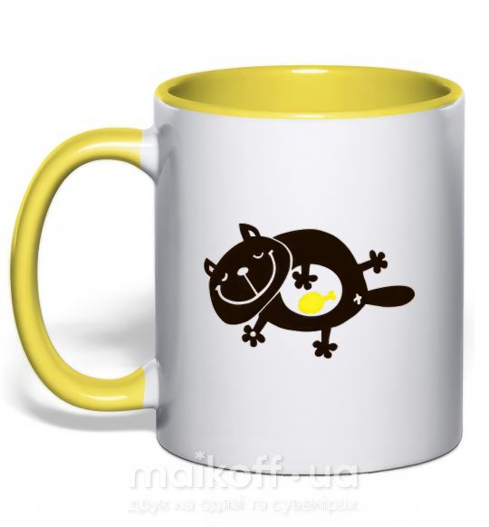 Чашка с цветной ручкой HAPPY FAT CAT Солнечно желтый фото