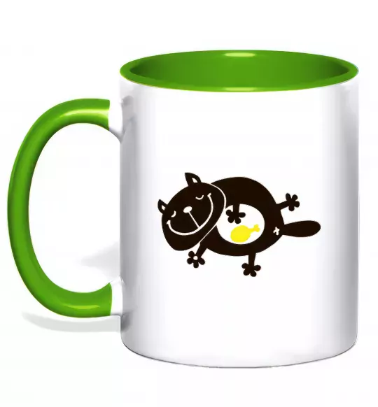 Чашка з кольоровою ручкою HAPPY FAT CAT Зелений фото