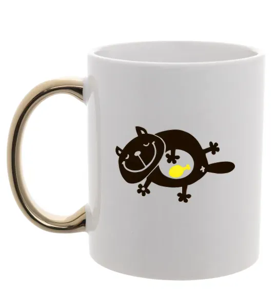 Чашка з кольоровою ручкою HAPPY FAT CAT Золото фото