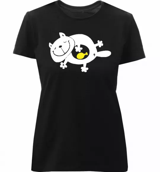 Женская премиум футболка HAPPY FAT CAT Черный фото