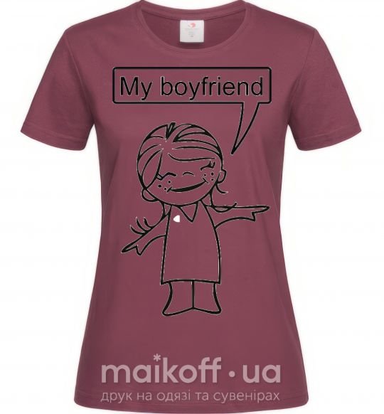Жіноча футболка MY BOYFRIEND Бордовий фото