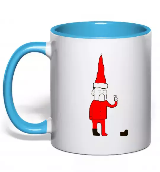 Чашка з кольоровою ручкою Дід Мороз. PEACE Блакитний фото