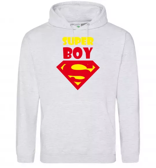 Мужская толстовка (худи) SUPER BOY Серый меланж фото