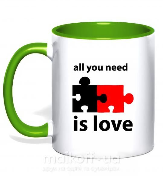 Чашка з кольоровою ручкою ALL YOU NEED IS LOVE Puzzle Зелений фото