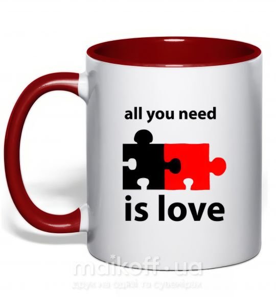 Чашка з кольоровою ручкою ALL YOU NEED IS LOVE Puzzle Червоний фото