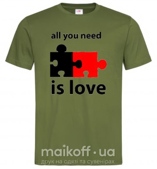 Чоловіча футболка ALL YOU NEED IS LOVE Puzzle Оливковий фото