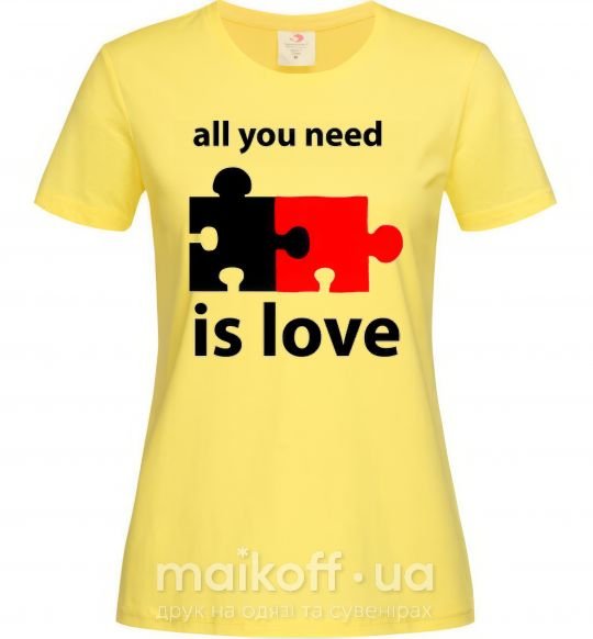 Жіноча футболка ALL YOU NEED IS LOVE Puzzle Лимонний фото