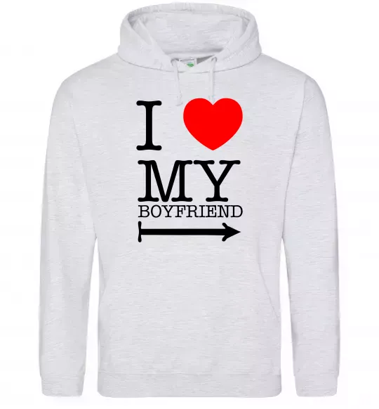 Женская толстовка (худи) I LOVE MY BOYFRIEND Серый меланж фото