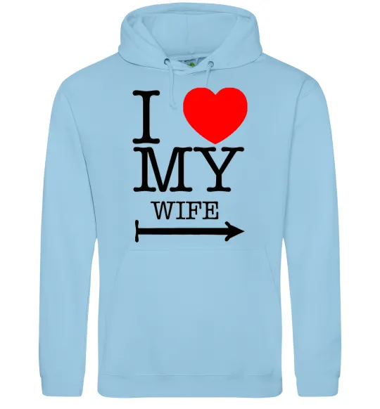 Чоловіча толстовка (худі) I love my wife Блакитний фото