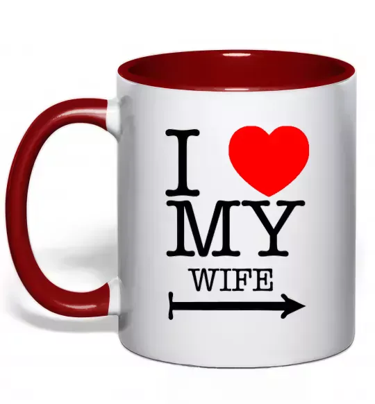 Чашка с цветной ручкой I love my wife Красный фото
