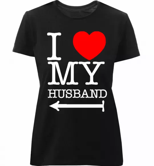 Женская премиум футболка I love my husband Черный фото