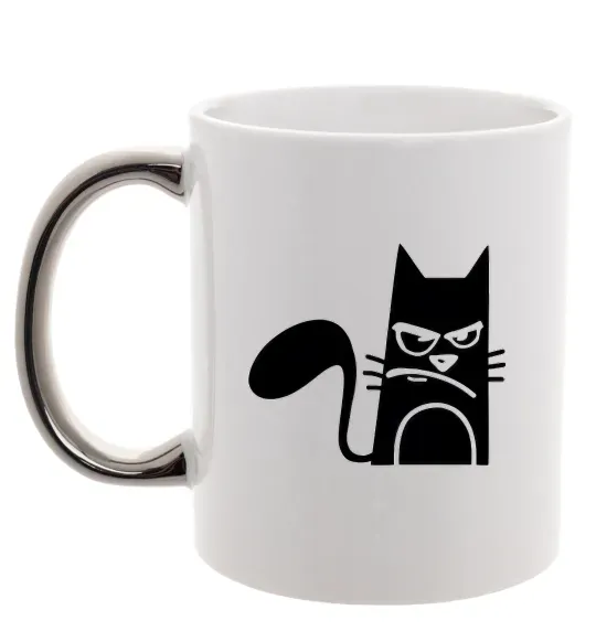Чашка з кольоровою ручкою ANGRY CAT Срібло фото
