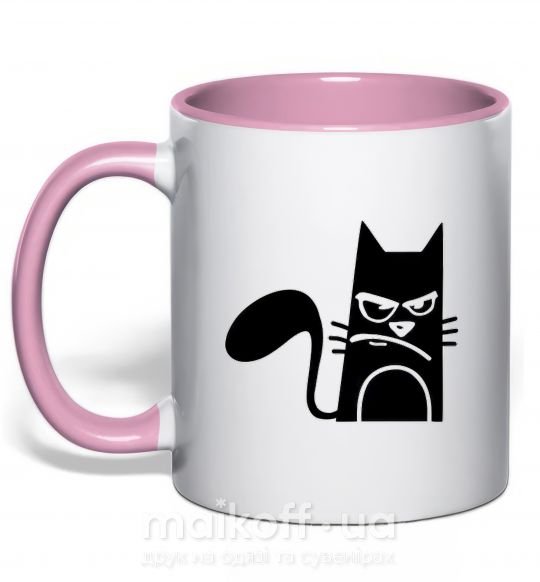 Чашка с цветной ручкой ANGRY CAT Нежно розовый фото