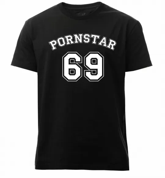 Мужская премиум футболка Надпись PORNSTAR 69 Черный фото