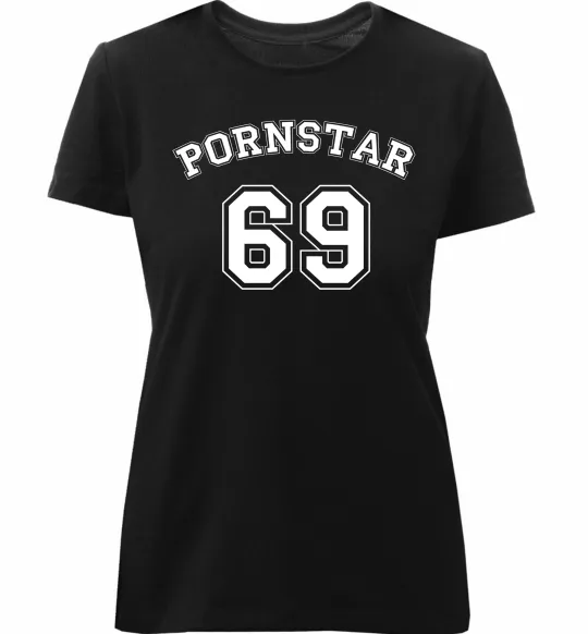 Женская премиум футболка Надпись PORNSTAR 69 Черный фото