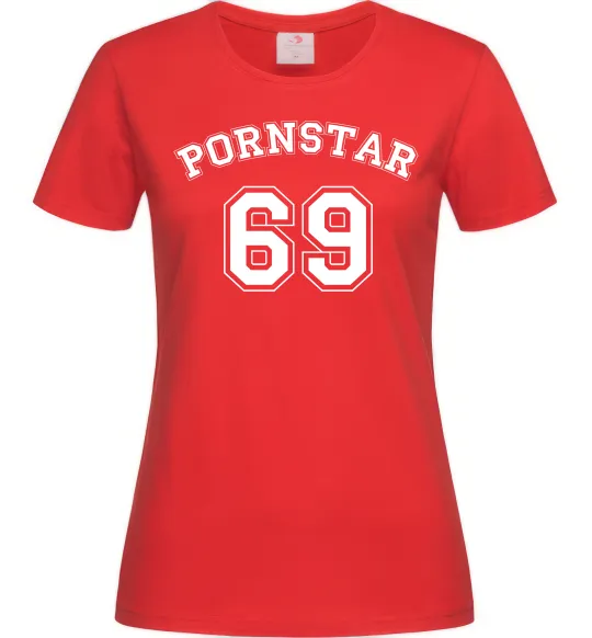 Жіноча футболка Надпись PORNSTAR 69 Червоний фото