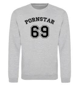 Свитшот Надпись PORNSTAR 69 Серый меланж фото