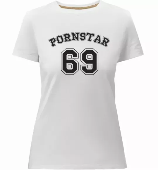 Женская премиум футболка Надпись PORNSTAR 69 Белый фото