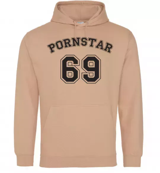 Мужская толстовка (худи) Надпись PORNSTAR 69 Песочный фото