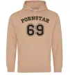 Мужская толстовка (худи) Надпись PORNSTAR 69 Песочный фото