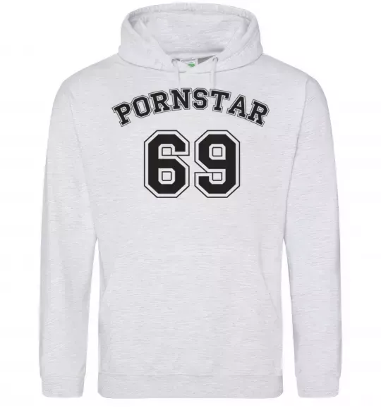 Женская толстовка (худи) Надпись PORNSTAR 69 Серый меланж фото