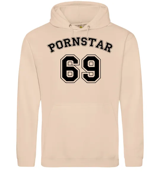 Женская толстовка (худи) Надпись PORNSTAR 69 Песочный фото