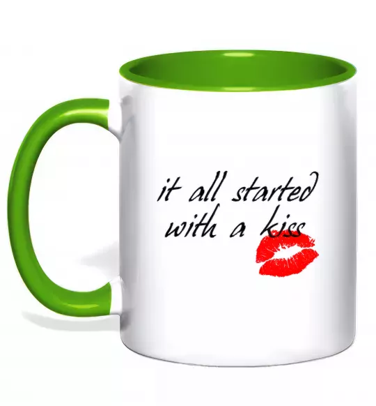 Чашка с цветной ручкой IT ALL STARTED WITH A KISS Зеленый фото