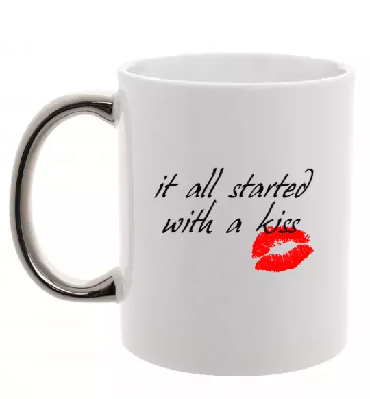 Чашка с цветной ручкой IT ALL STARTED WITH A KISS Серебро фото