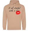 Мужская толстовка (худи) IT ALL STARTED WITH A KISS Песочный фото