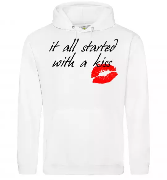 Женская толстовка (худи) IT ALL STARTED WITH A KISS Белый фото