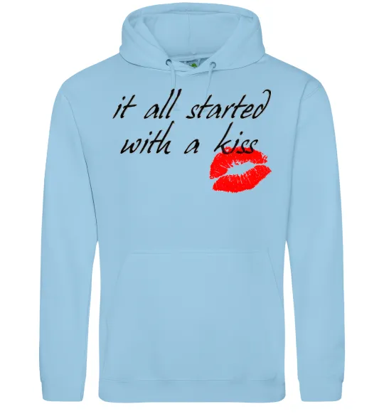 Женская толстовка (худи) IT ALL STARTED WITH A KISS Голубой фото