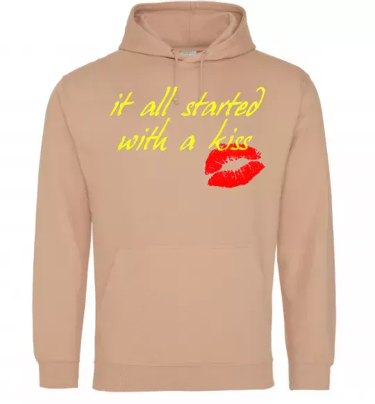 Женская толстовка (худи) IT ALL STARTED WITH A KISS Песочный фото