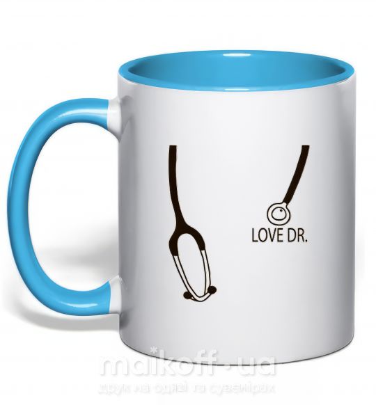 Чашка з кольоровою ручкою LOVE DR. Блакитний фото