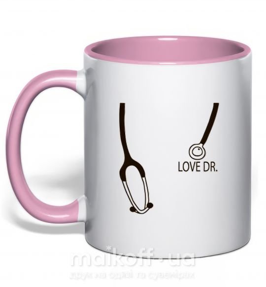 Чашка з кольоровою ручкою LOVE DR. Ніжно рожевий фото