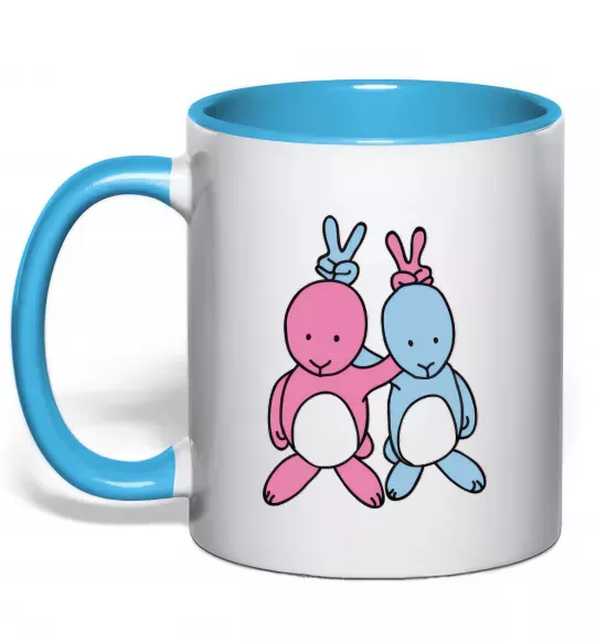 Чашка с цветной ручкой PASTEL RABBITS Голубой фото