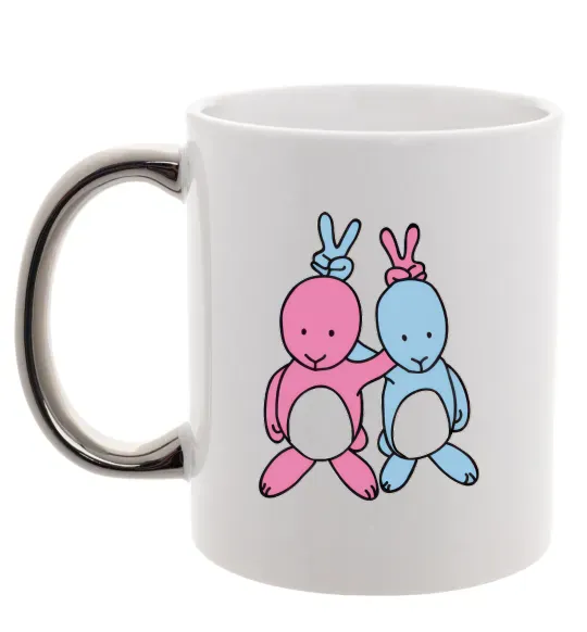 Чашка с цветной ручкой PASTEL RABBITS Серебро фото