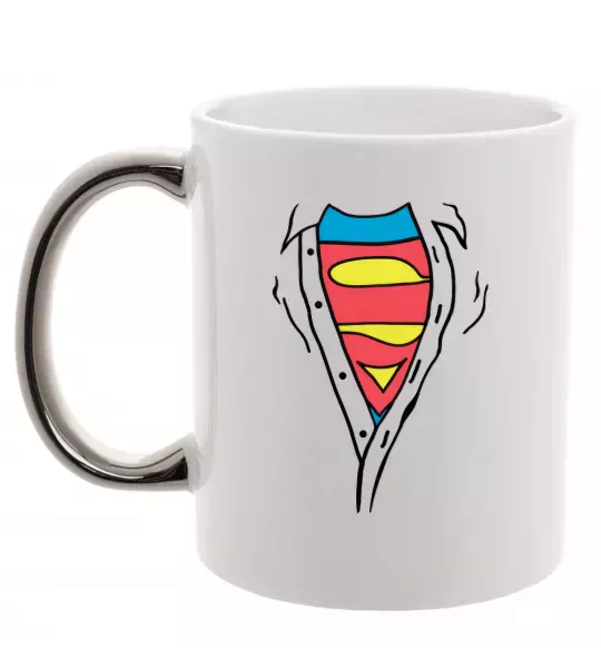 Чашка з кольоровою ручкою Супермен в рубашці Срібло фото