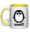 Чашка з кольоровою ручкою COOL PENGUIN Лимонний фото