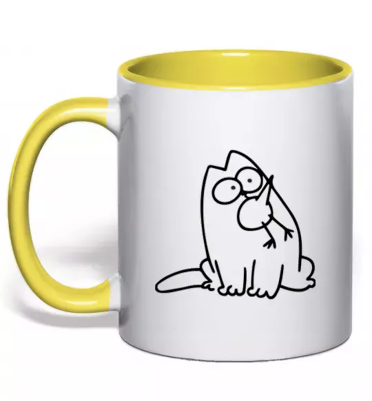 Чашка з кольоровою ручкою SIMON'S CAT з пташкою Сонячно жовтий фото