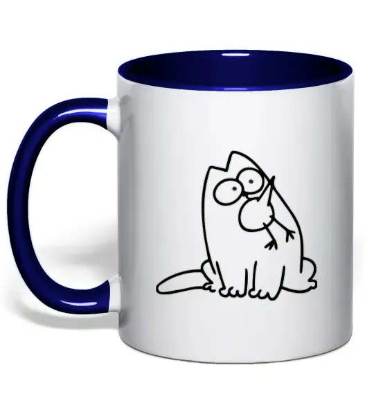 Чашка з кольоровою ручкою SIMON'S CAT з пташкою Глибокий темно-синій фото