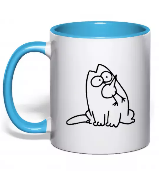 Чашка з кольоровою ручкою SIMON'S CAT з пташкою Блакитний фото