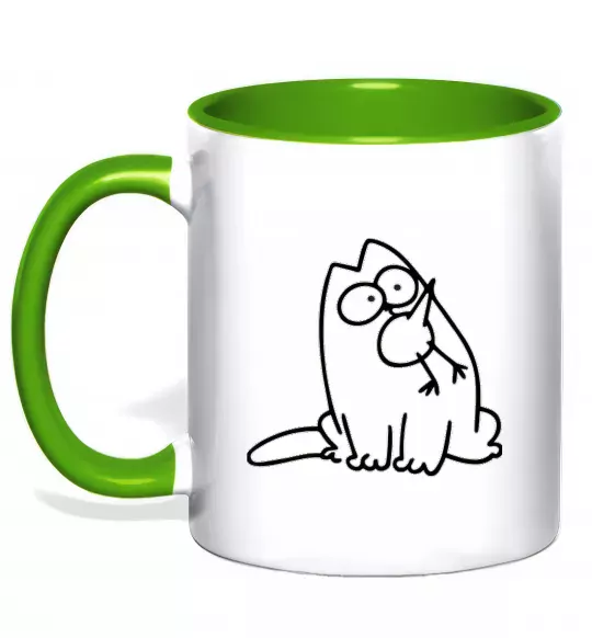 Чашка з кольоровою ручкою SIMON'S CAT з пташкою Зелений фото