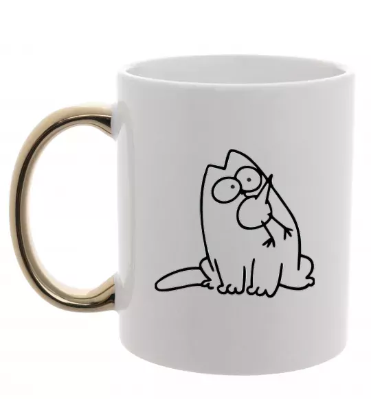Чашка з кольоровою ручкою SIMON'S CAT з пташкою Золото фото