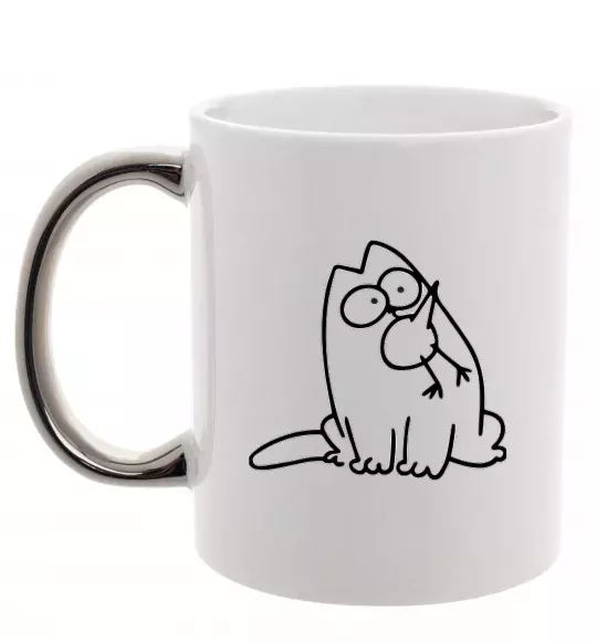 Чашка з кольоровою ручкою SIMON'S CAT з пташкою Срібло фото