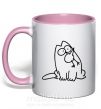 Чашка с цветной ручкой SIMON'S CAT с птичкой во рту Нежно розовый фото